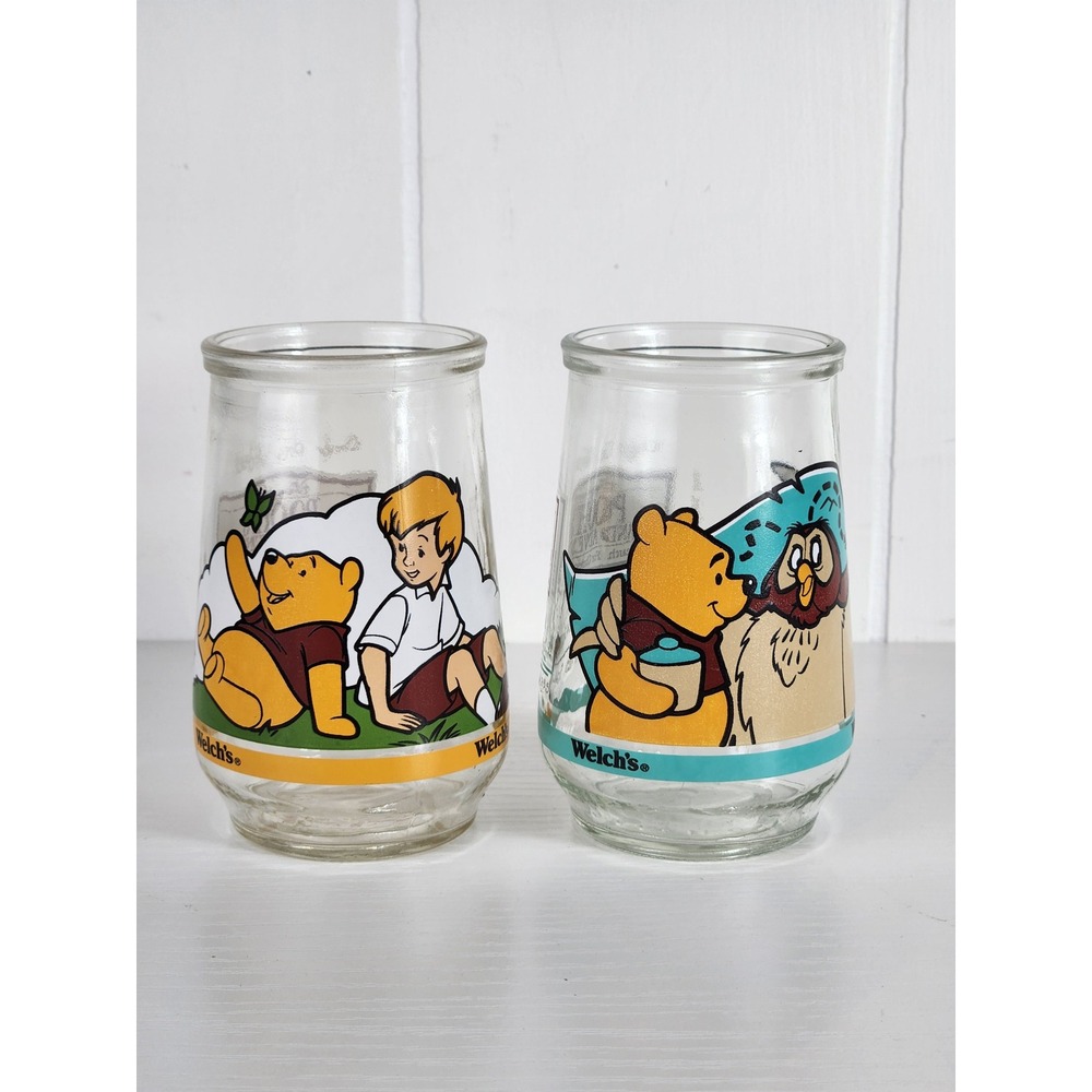 Vintage Welch's Disney Pooh's Grand Adventure Jelly Jar Glass Set 2 Scenes 1 6
